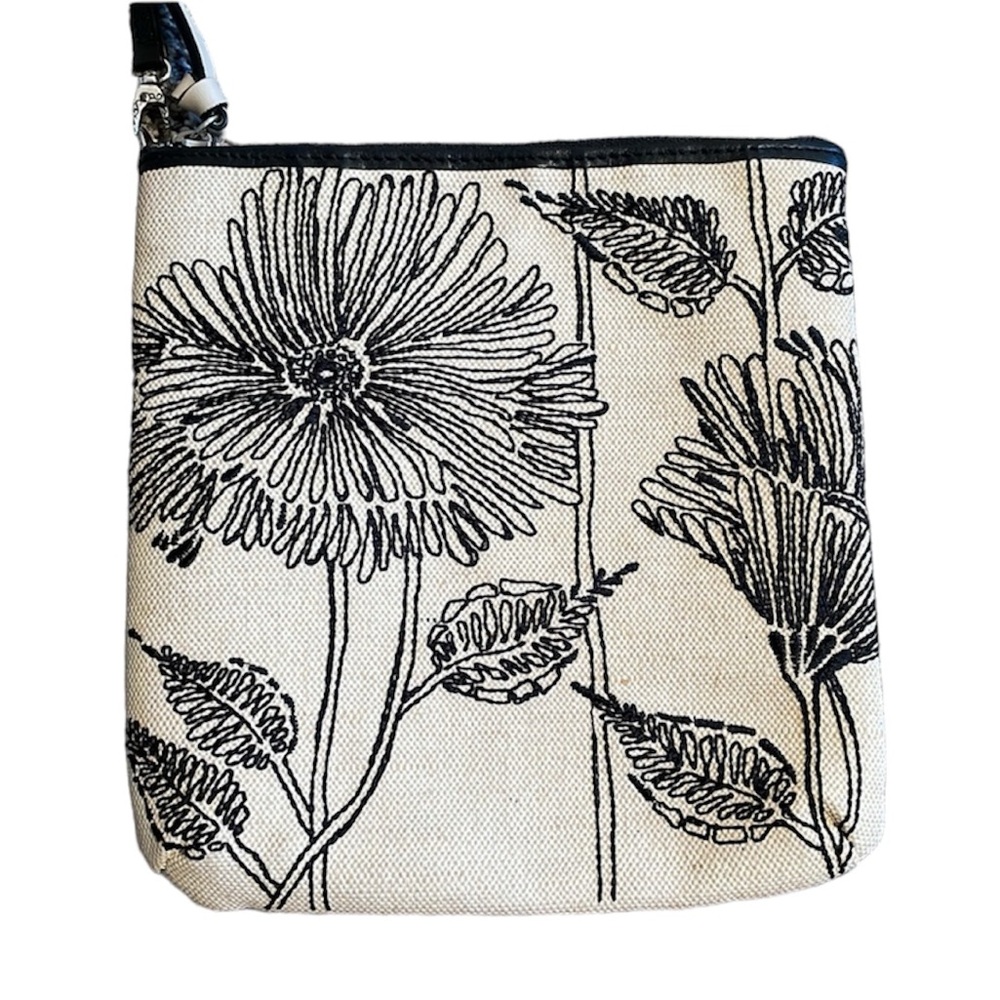 NWOT Brighton Floral Canvas and Black Leather Crossbody Bag